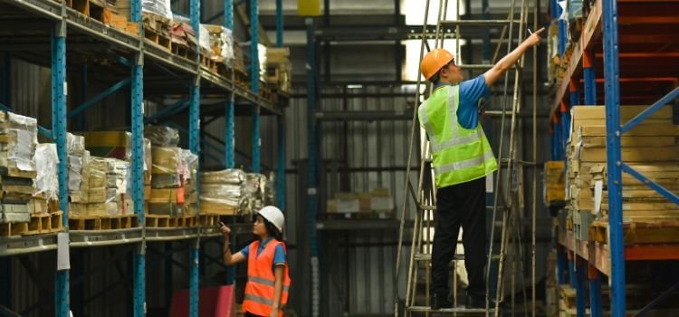 Warehousing professionals checking stocks and inventory