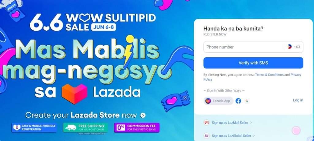 Lazada sign-up page