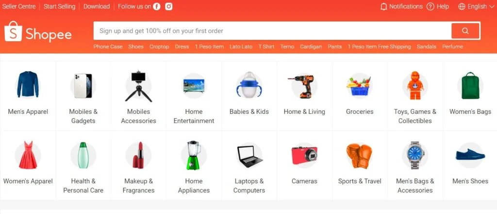Shopee's dashboard