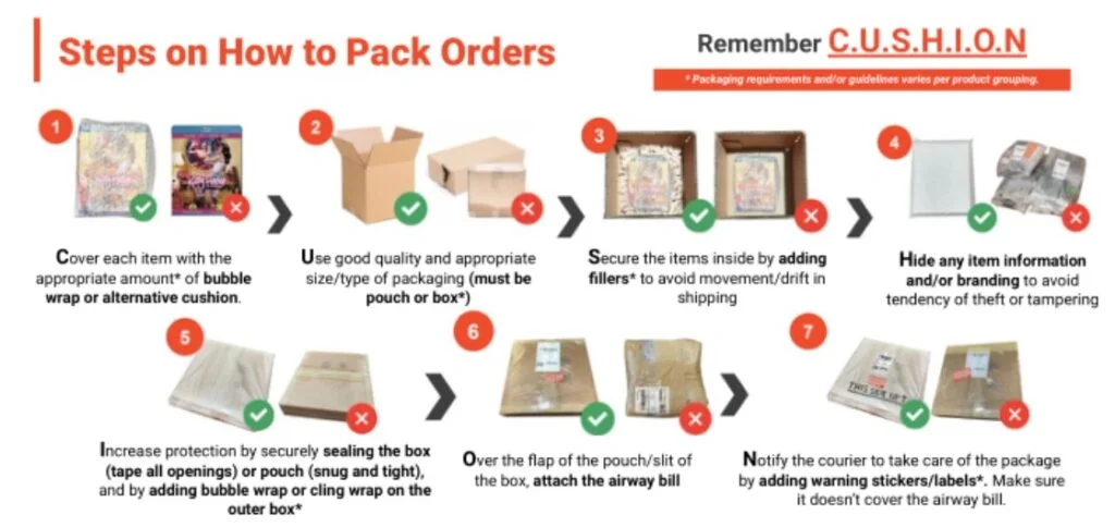Shopee's packing guidelines