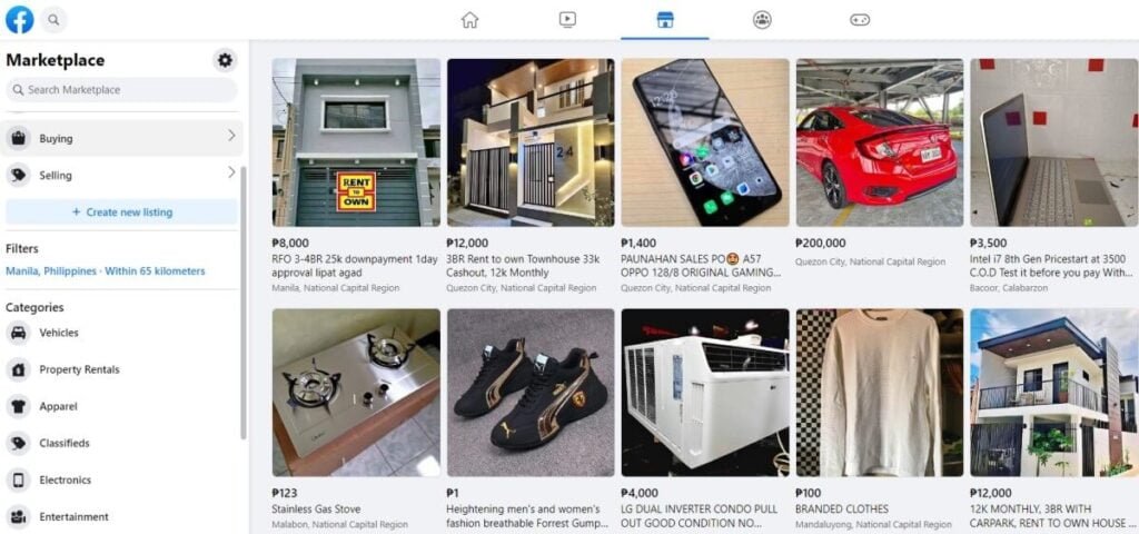 Facebook marketplace dashboard