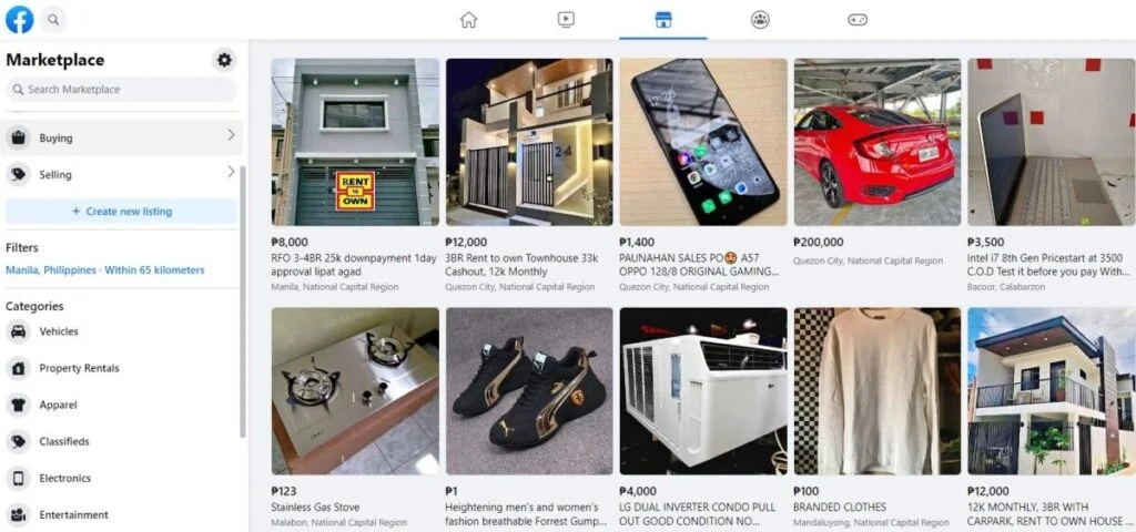 Facebook marketplace dashboard